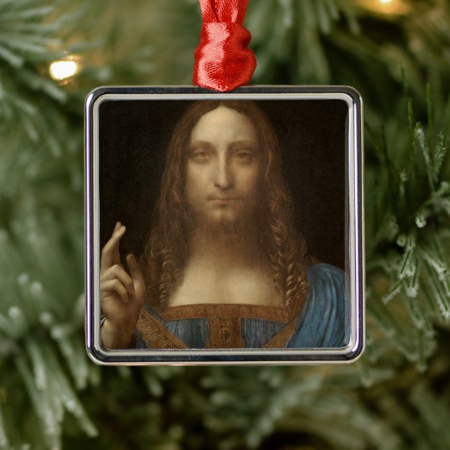 Leonardo da Vinci's Salvator Mundi (Jesus Christ) Metal Ornament (Tree)