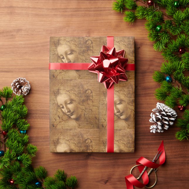 Leonardo da Vinci's Scapigliata, Head of a Woman Wrapping Paper (Holiday Gift)