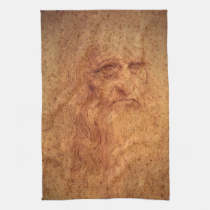 Leonardo da Vinci's Self Portrait, Renaissance Art Tea Towel
