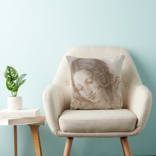 Leonardo da Vinci's Study of the Head of Leda Cushion