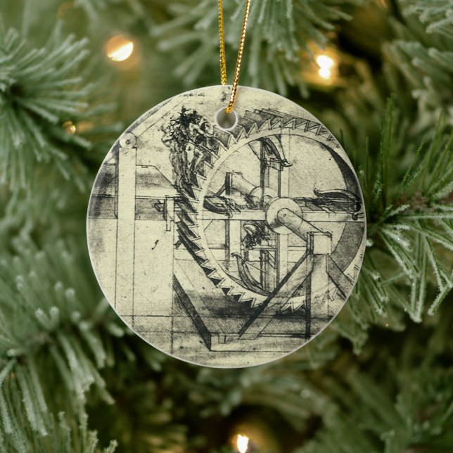 Leonardo da Vinci's Treadmill Powered Crossbow Ceramic Ornament (Tree)