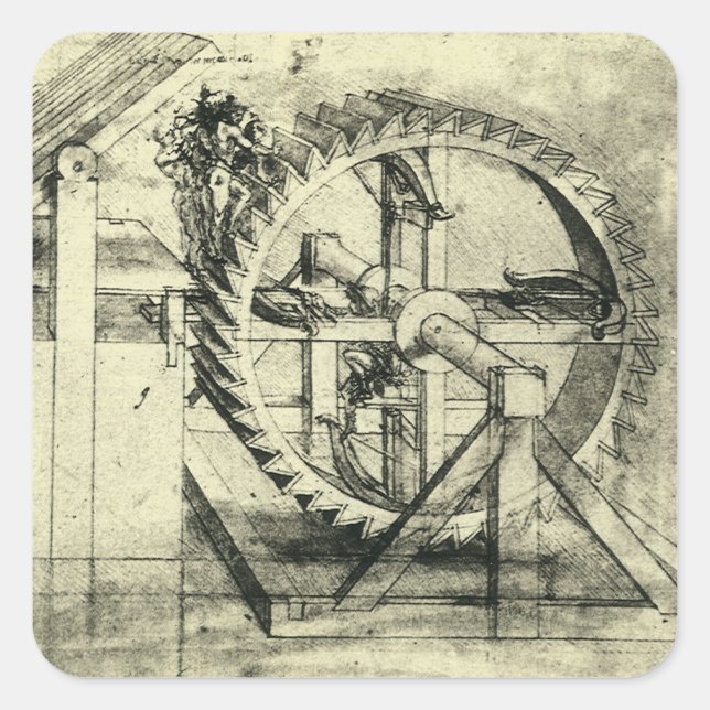 Leonardo da Vinci's Treadmill Powered Crossbow Square Sticker (Front)