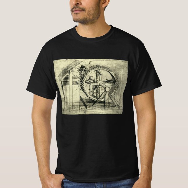 Leonardo da Vinci's Treadmill Powered Crossbow T-Shirt (Front)