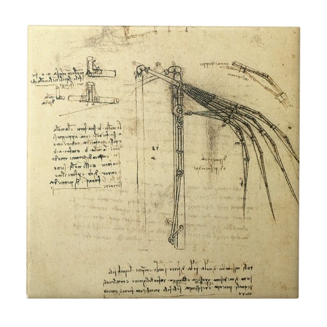 Leonardo da Vinci's Wing on Flying Machine Sketch Ceramic Tile (Front)