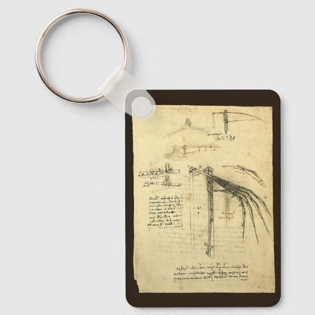 Leonardo da Vinci's Wing on Flying Machine Sketch Key Ring (Front)