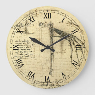 Leonardo da Vinci's Wing on Flying Machine Sketch Large Clock