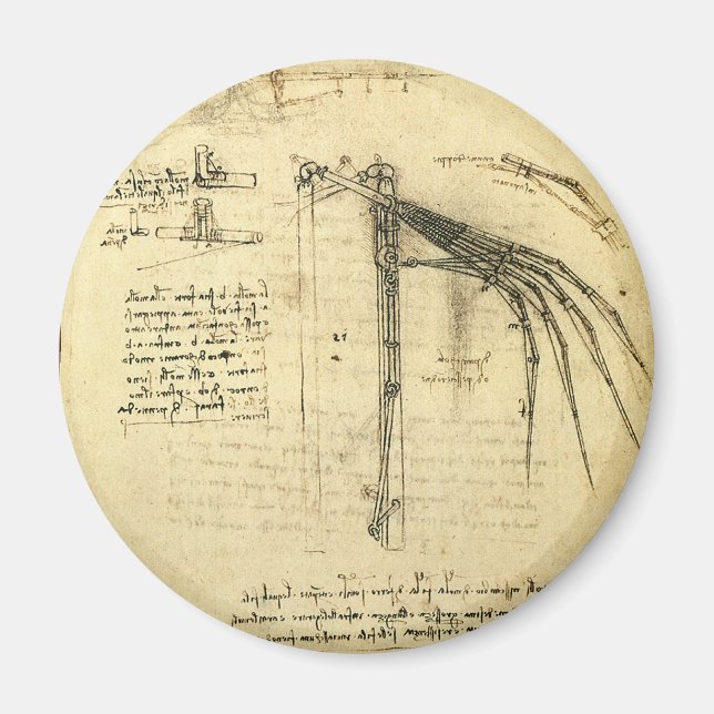 Leonardo da Vinci's Wing on Flying Machine Sketch Magnet (Front)