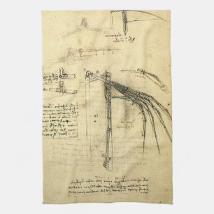 Leonardo da Vinci's Wing on Flying Machine Sketch Tea Towel