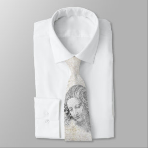 Leonardo DaVinci Sketch Leda Parchment Elegant Art Tie
