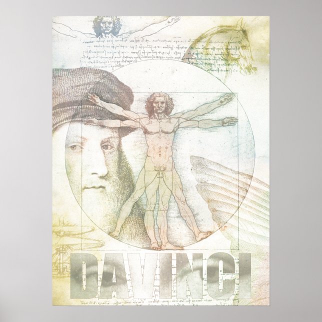 Leonardo DaVinci Vitruvian Man Collage Poster (Front)