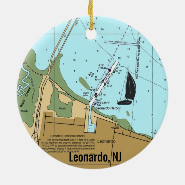 Leonardo NJ Chart Ceramic Ornament (Back)