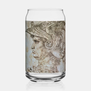 Leonardo’s Helmeted Warrior  Beer Can Glass