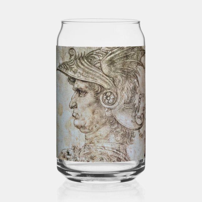 Leonardo’s Helmeted Warrior  Beer Can Glass (Front)