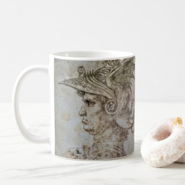 Leonardo’s Helmeted Warrior  Coffee Mug (Da Vinci’s Ancient Warrior Sketch mug available in 11 oz & 15 oz. Microwave and dishwasher safe. )