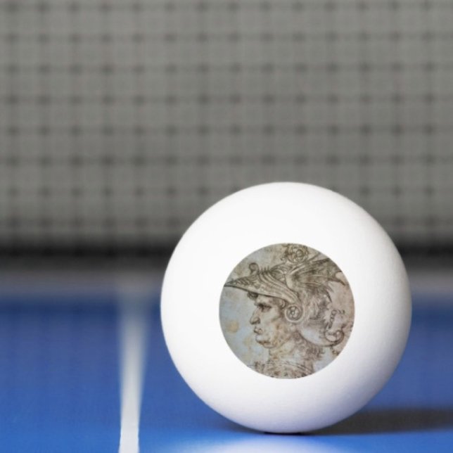 Leonardo’s Helmeted Warrior  Ping Pong Ball  (Da Vinci’s Ancient Warrior Sketch ping pong ball. 3-star balls  ITTF's competition specifications.)