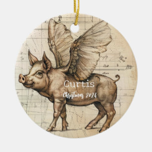 Leonardo Sketchbook Flying Pig OrnamePersonalized Ceramic Ornament