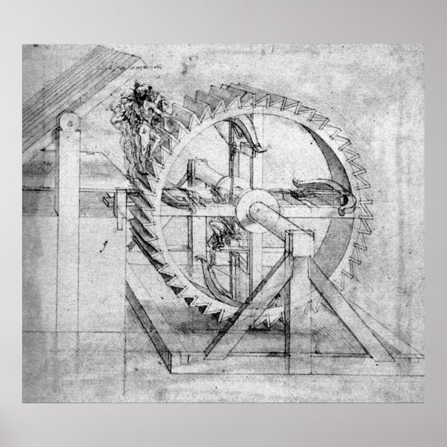 Leonardo Wooden Gears Drawing Poster (Front)
