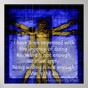 Leonardo's Vitruvian Man Blue Poster