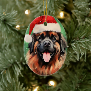 Leonberger Christmas brush painting artwork Ceramic Ornament