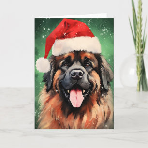 Leonberger Christmas brush painting artwork Holiday Card