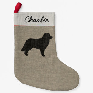 Leonberger Dog Silhouette Faux Linen Holiday Xmas Small Christmas Stocking