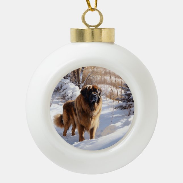 Leonberger Let It Snow Christmas Ceramic Ball Christmas Ornament (Front)