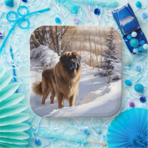 Leonberger Let It Snow Christmas Paper Plate