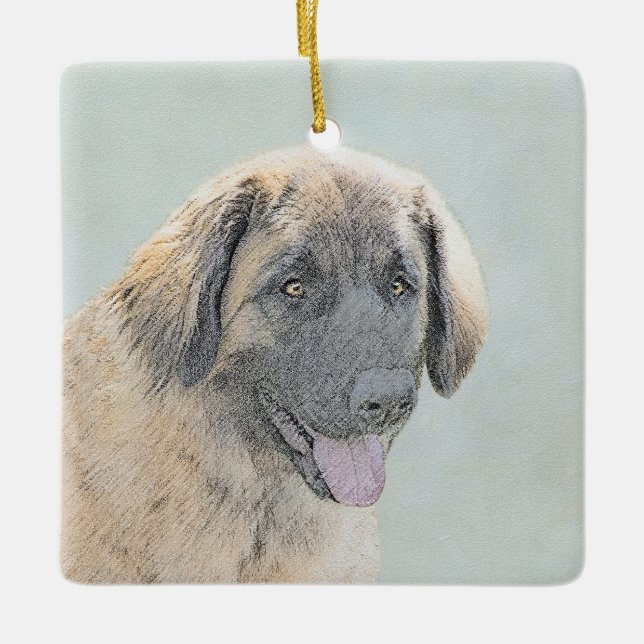 Leonberger Painting - Cute Original Dog Art Ceramic Ornament (Front)