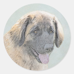 Leonberger Painting - Cute Original Dog Art Classic Round Sticker