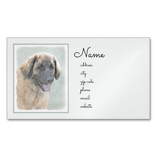 Leonberger Painting - Cute Original Dog Art Magnetic Business Card