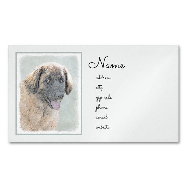 Leonberger Painting - Cute Original Dog Art Magnetic Business Card (Front)