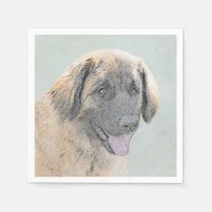 Leonberger Painting - Cute Original Dog Art Napkin