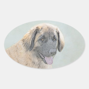 Leonberger Painting - Cute Original Dog Art Oval Sticker