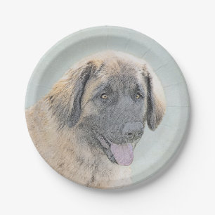 Leonberger Painting - Cute Original Dog Art Paper Plate