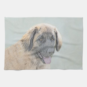 Leonberger Painting - Cute Original Dog Art Tea Towel