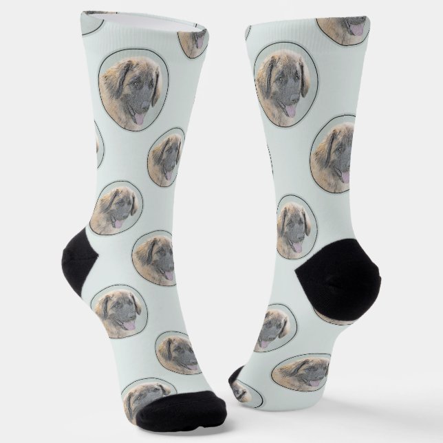 Leonberger Painting Leo Cute Original Pet Dog Art Socks (Angled)