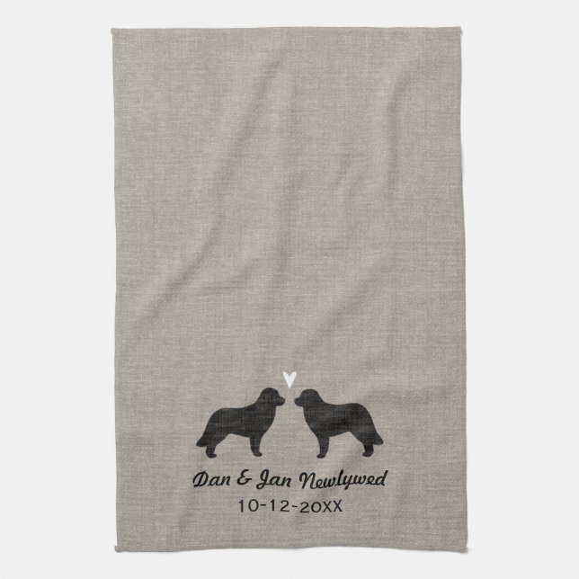 Leonberger Silhouettes with Heart - Personalise Tea Towel (Vertical)