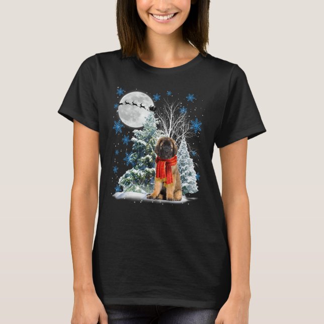 Leonberger Under Moonlight Snow Christmas Pajama T-Shirt (Front)