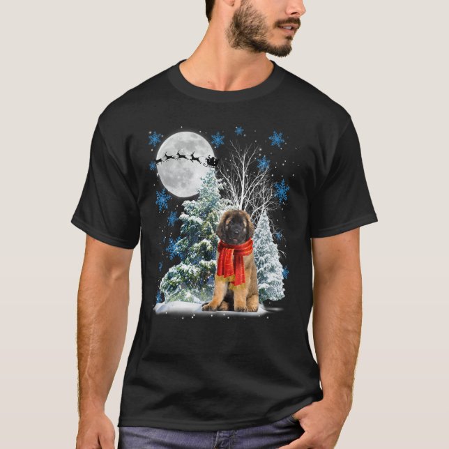 Leonberger Under Moonlight Snow Christmas Pajama T-Shirt (Front)