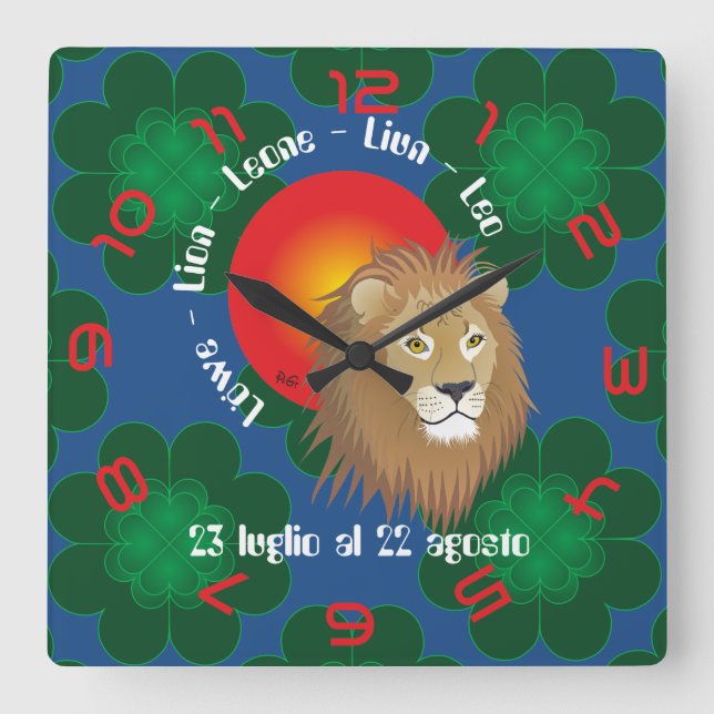 Leone 23 luglio al 22 agosto Orologio Square Wall Clock (Front)
