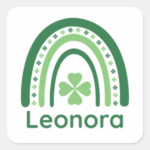 Leonora Name Clover Boho Rainbow Square Sticker