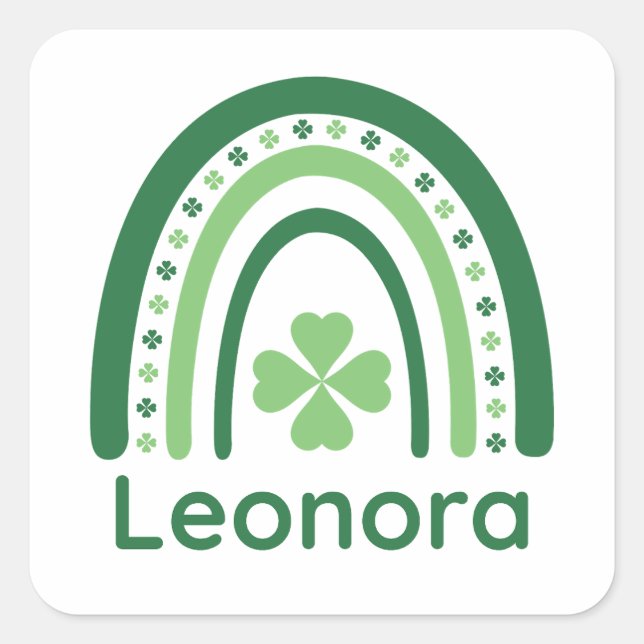 Leonora Name Clover Boho Rainbow Square Sticker (Front)