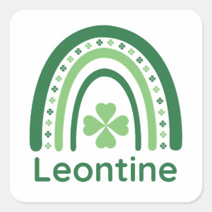 Leontine Name Clover Boho Rainbow Square Sticker