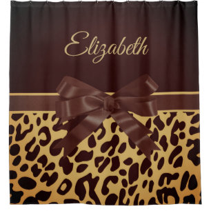 Leopar Print Black Bow Shower Curtain