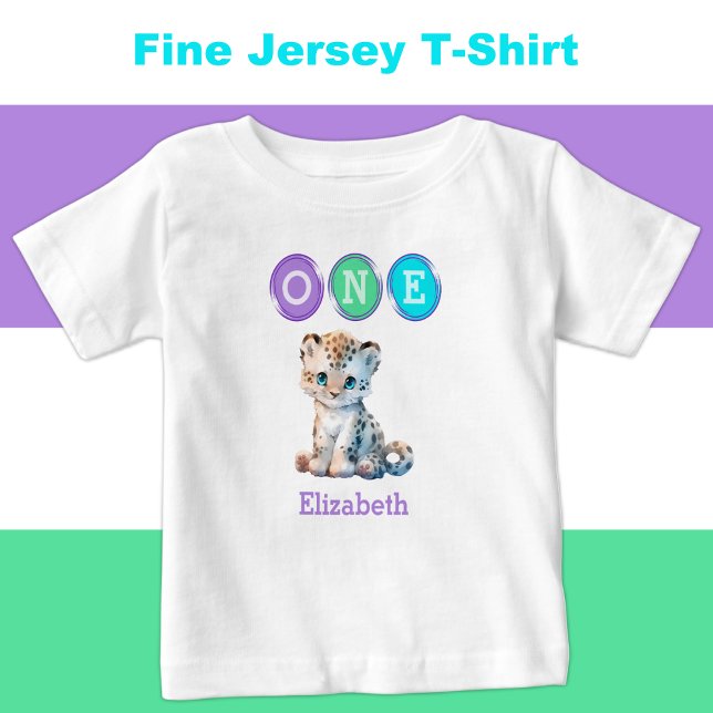 Leopard 1st Birthday one with name purple Baby T-Shirt (Creator Uploaded)