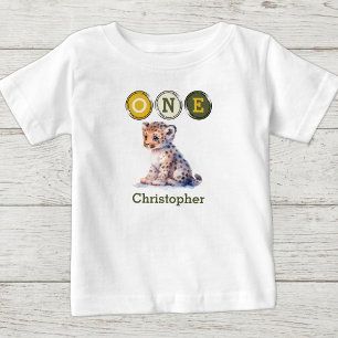 Leopard 1st Birthday one with name yellow green Baby T-Shirt