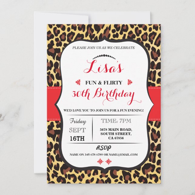 Leopard 30th 40th 50th 60th Birthday party Invite (Front)