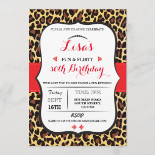 Leopard 30th 40th 50th 60th Birthday party Invite