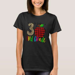 Leopard 3 Is For Third Grade Cute Red Plaid Apple T-Shirt