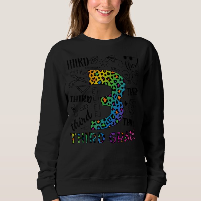 Leopard 3rd Grade Typography Team Third Grade Teac Sweatshirt (Front)